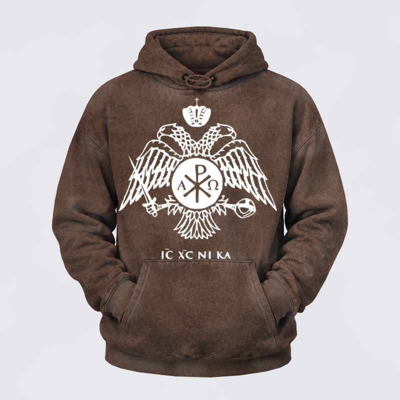 Washed Hoodies - ICXCNIKA Orthodox Byzantine Eagle 