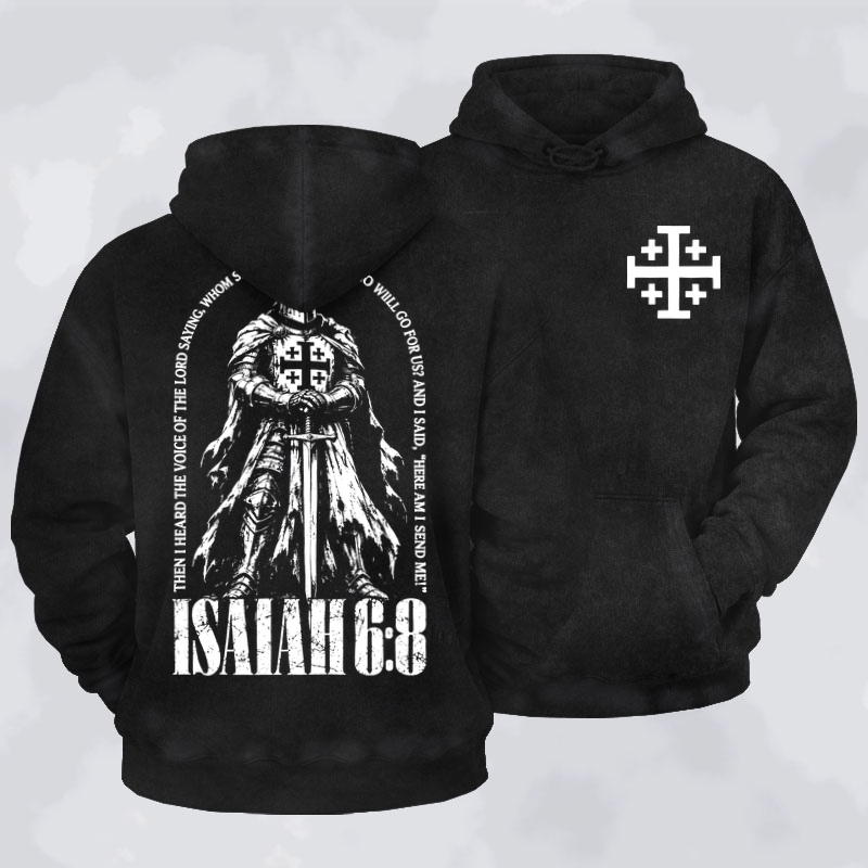 Washed Hoodies  - Here I Am Send Me Isaiah 6:8 Christian Warrior