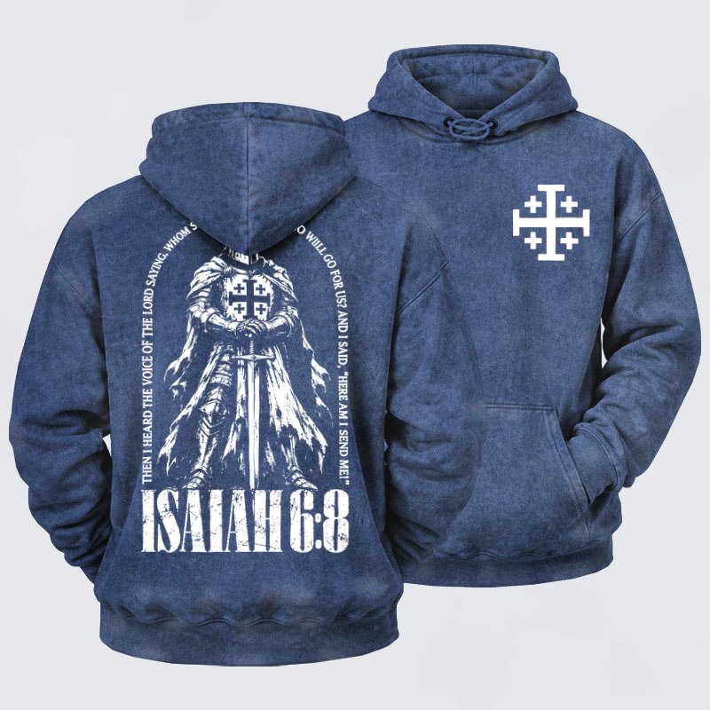 Washed Hoodies  - Here I Am Send Me Isaiah 6:8 Christian Warrior