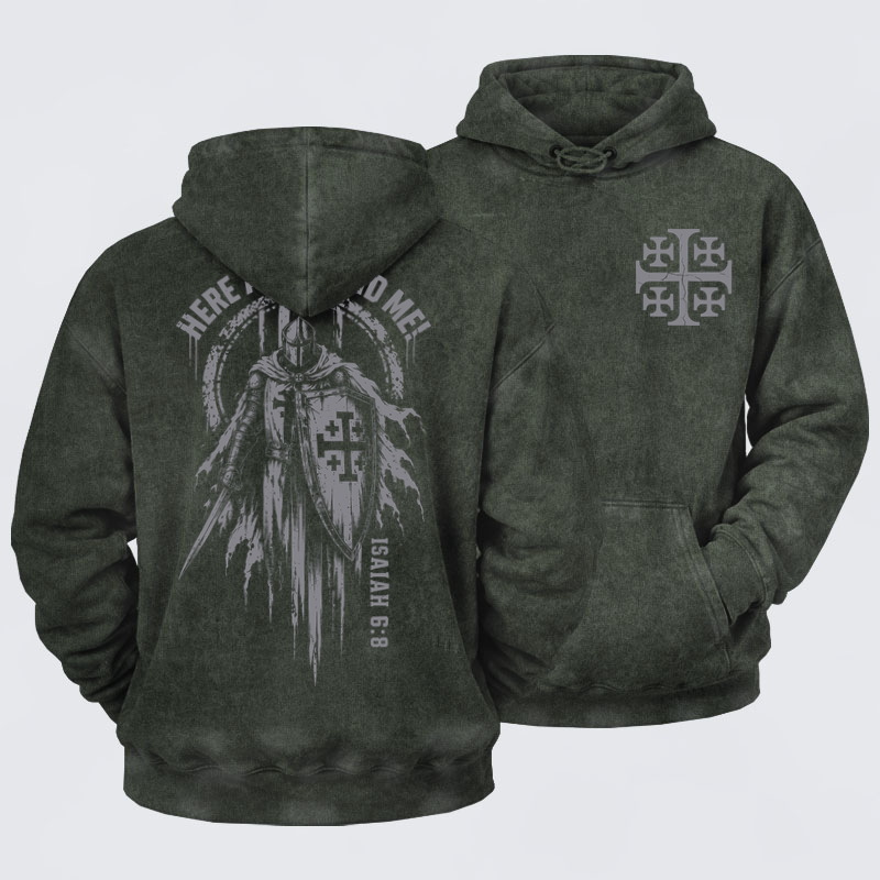 Washed Hoodies  - Here Am I, Send Me – Isaiah 6:8 Christian Knight