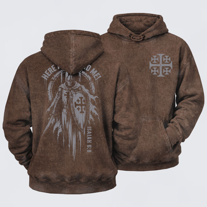 Washed Hoodies  - Here Am I, Send Me – Isaiah 6:8 Christian Knight