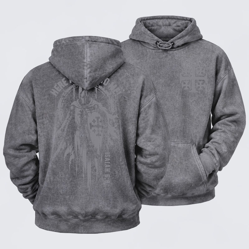 Washed Hoodies  - Here Am I, Send Me – Isaiah 6:8 Christian Knight