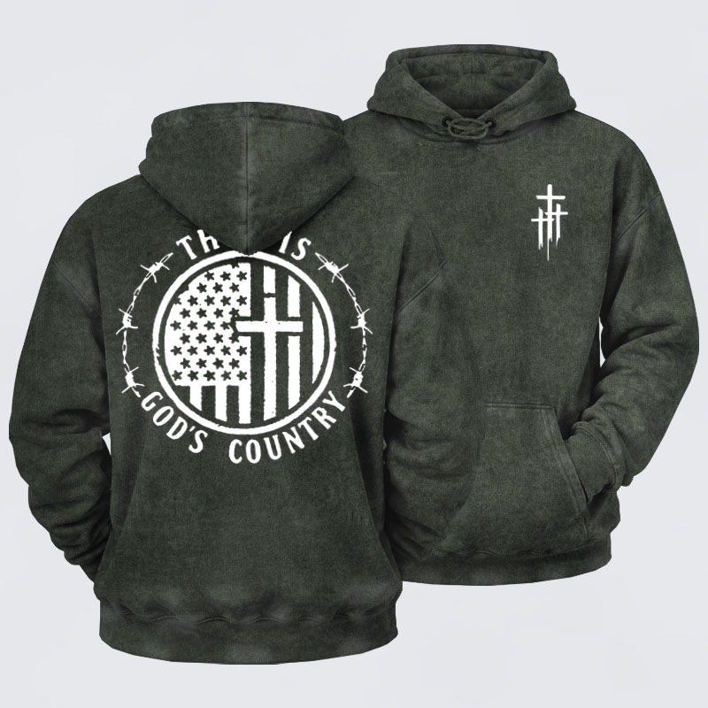 Washed Hoodies -This Is God's Country Cross 
