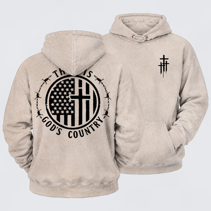 Washed Hoodies -This Is God's Country Cross 