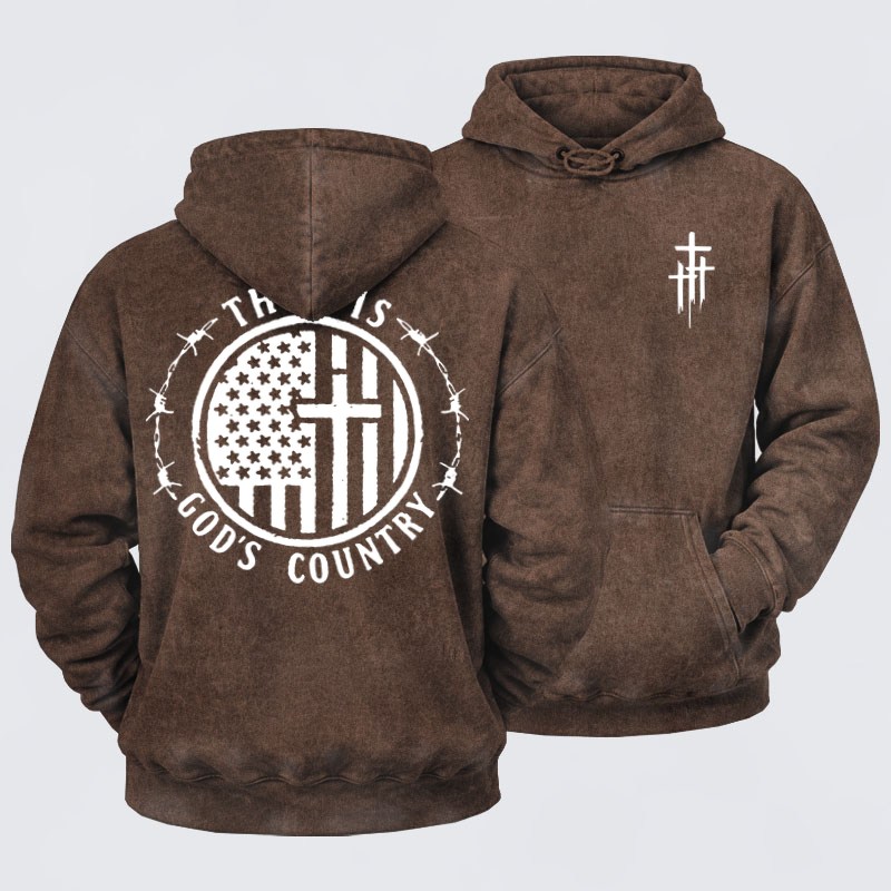 Washed Hoodies -This Is God's Country Cross 