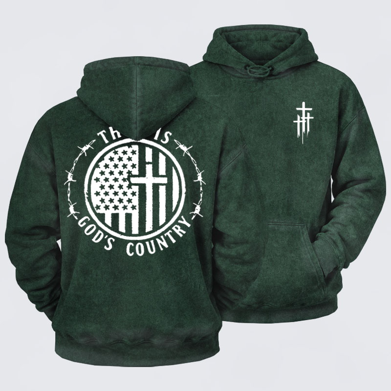 Washed Hoodies -This Is God's Country Cross 