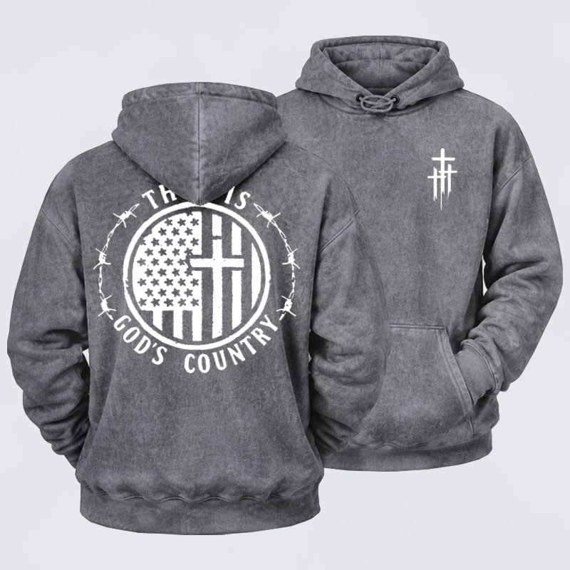 Washed Hoodies -This Is God's Country Cross 