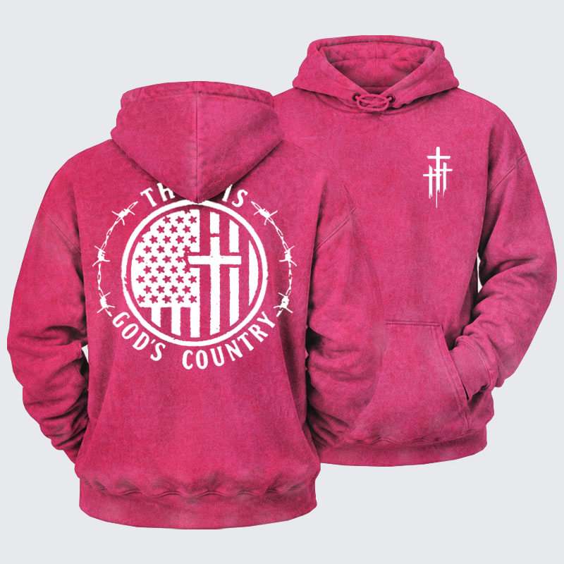 Washed Hoodies -This Is God's Country Cross 