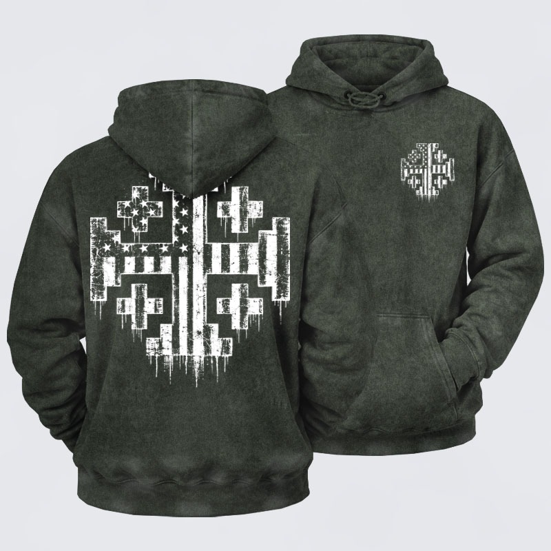 Washed Hoodies - American Flag Jerusalem Cross – Christian Patriot