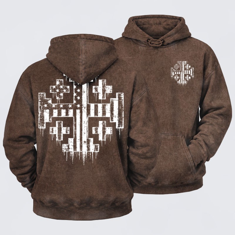 Washed Hoodies - American Flag Jerusalem Cross – Christian Patriot