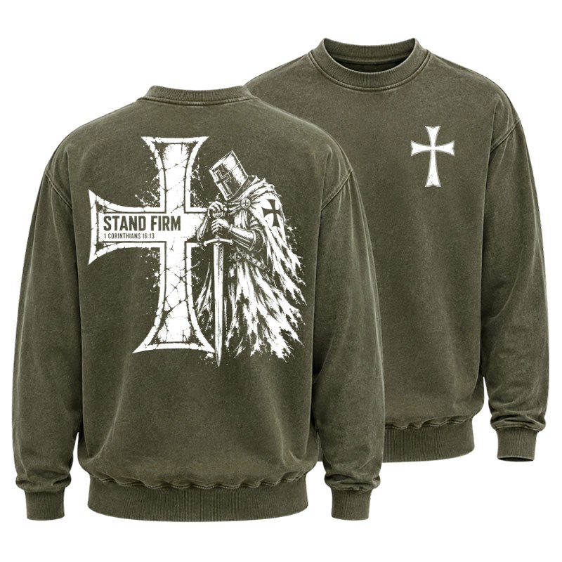 Washed Sweatshirt - Stand Firm – 1 Corinthians 16:13 Christian Knight