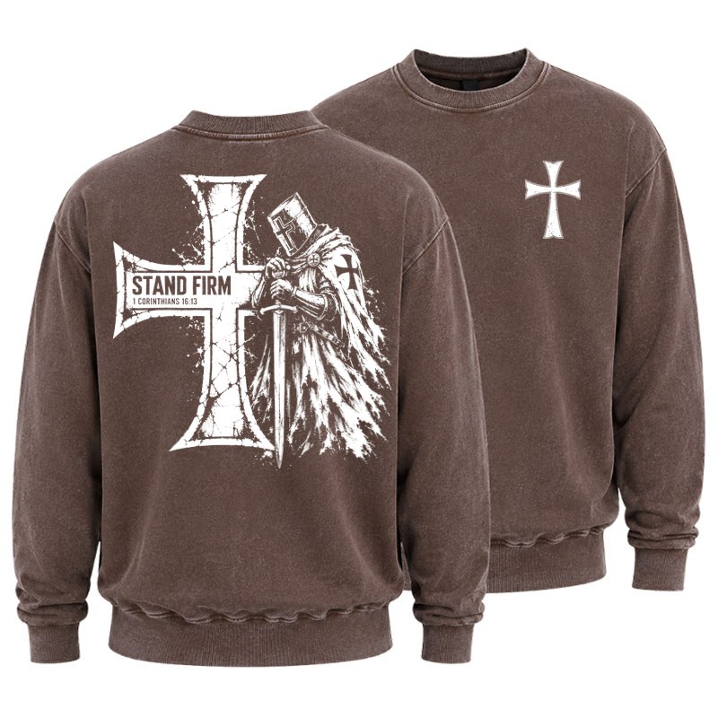 Washed Sweatshirt - Stand Firm – 1 Corinthians 16:13 Christian Knight
