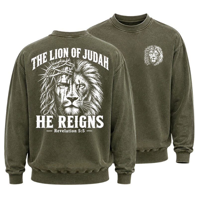Washed Sweatshirt - The Lion of Judah – He Reigns