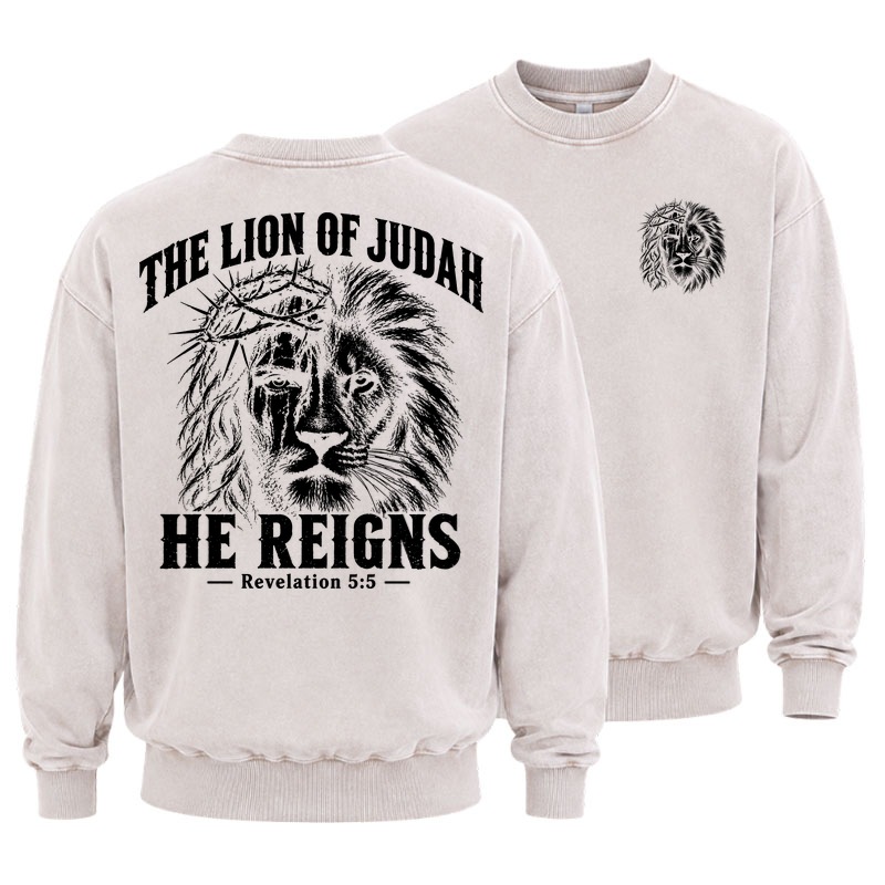 Washed Sweatshirt - The Lion of Judah – He Reigns