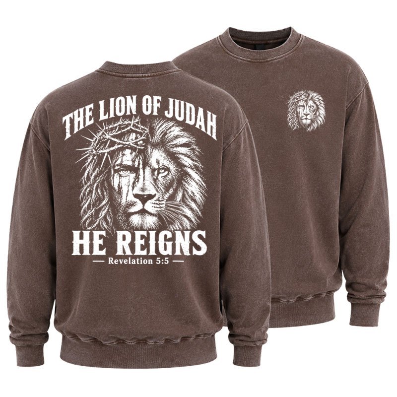 Washed Sweatshirt - The Lion of Judah – He Reigns