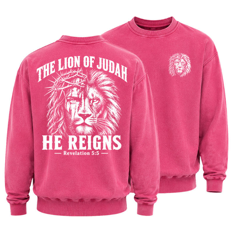 Washed Sweatshirt - The Lion of Judah – He Reigns