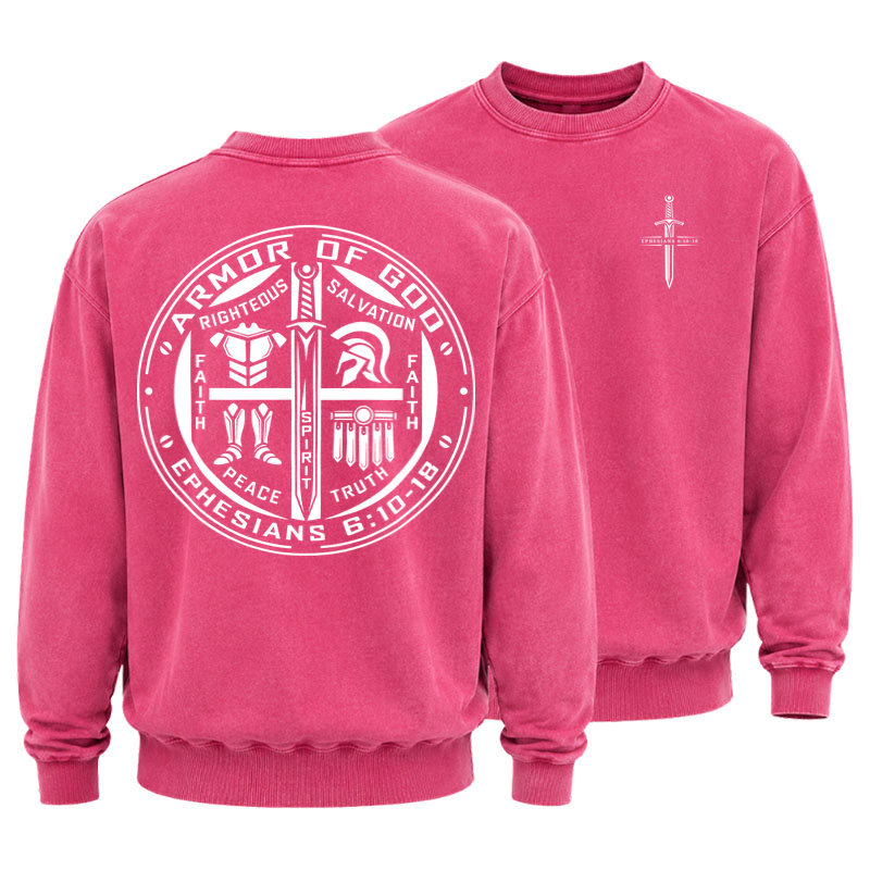Washed Sweatshirt - Armor of God – Ephesians 6:10–18 Christian Warrior