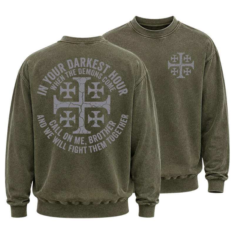 Washed Sweatshirt -Call On Me Brother – Knights of Faith