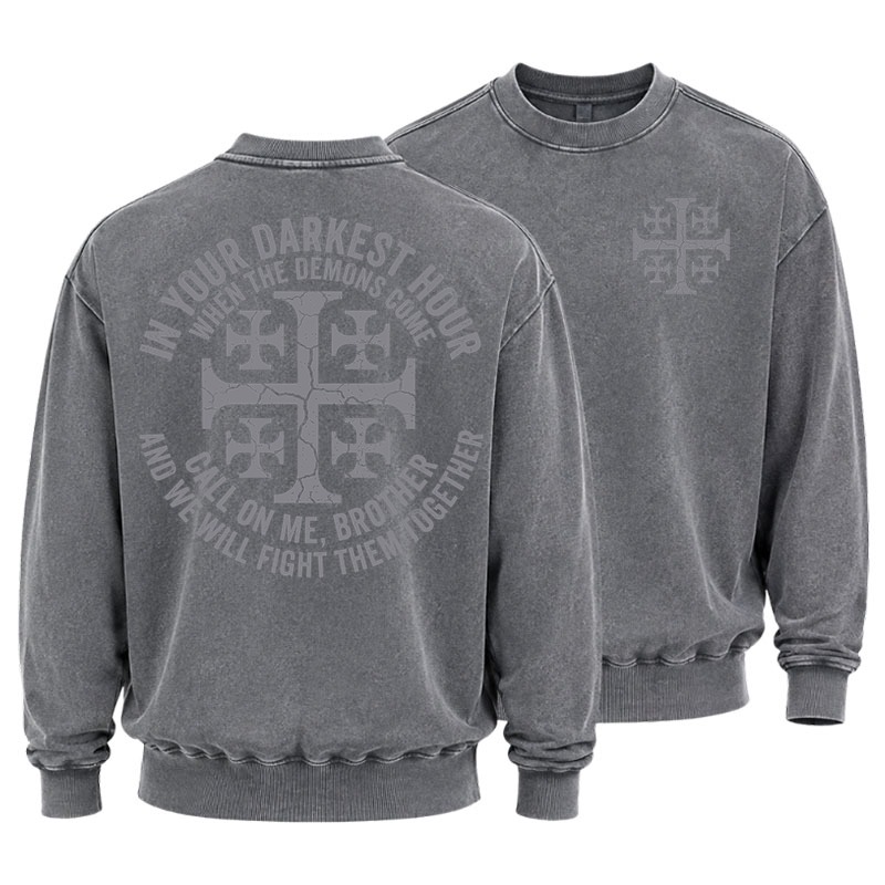 Washed Sweatshirt -Call On Me Brother – Knights of Faith