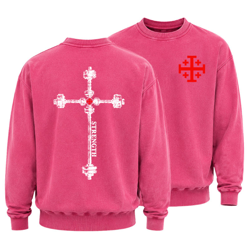 Washed Sweatshirt - Strength in the Lord – Christian Gym Jerusalem Cross 