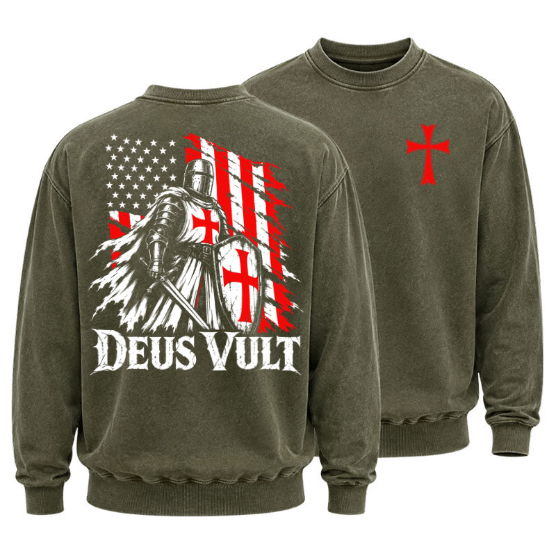 Washed Sweatshirt - Deus Vult – American Crusader Christian Knight