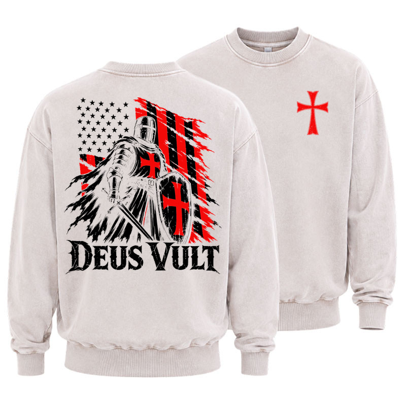 Washed Sweatshirt - Deus Vult – American Crusader Christian Knight