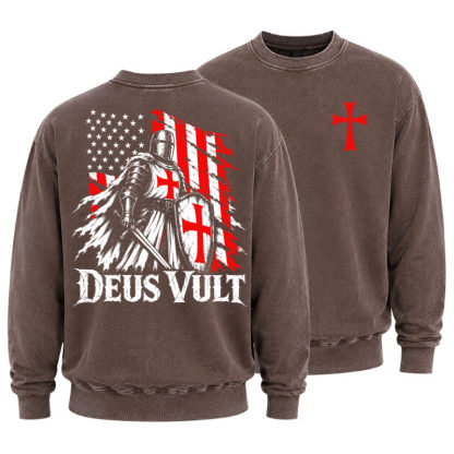Washed Sweatshirt - Deus Vult – American Crusader Christian Knight