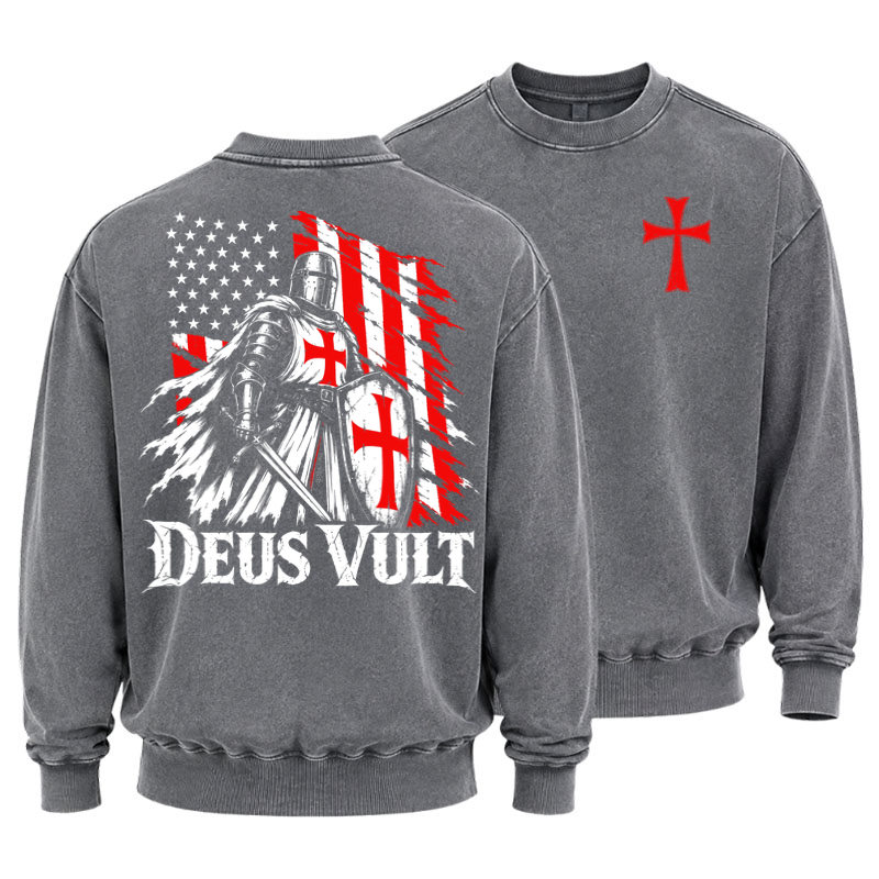 Washed Sweatshirt - Deus Vult – American Crusader Christian Knight