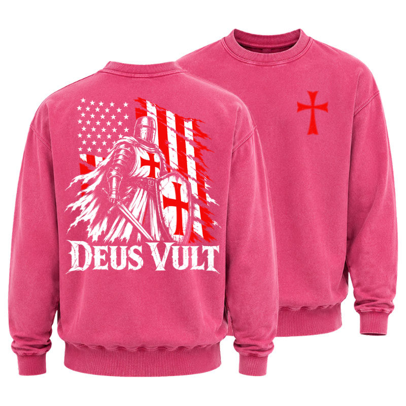 Washed Sweatshirt - Deus Vult – American Crusader Christian Knight