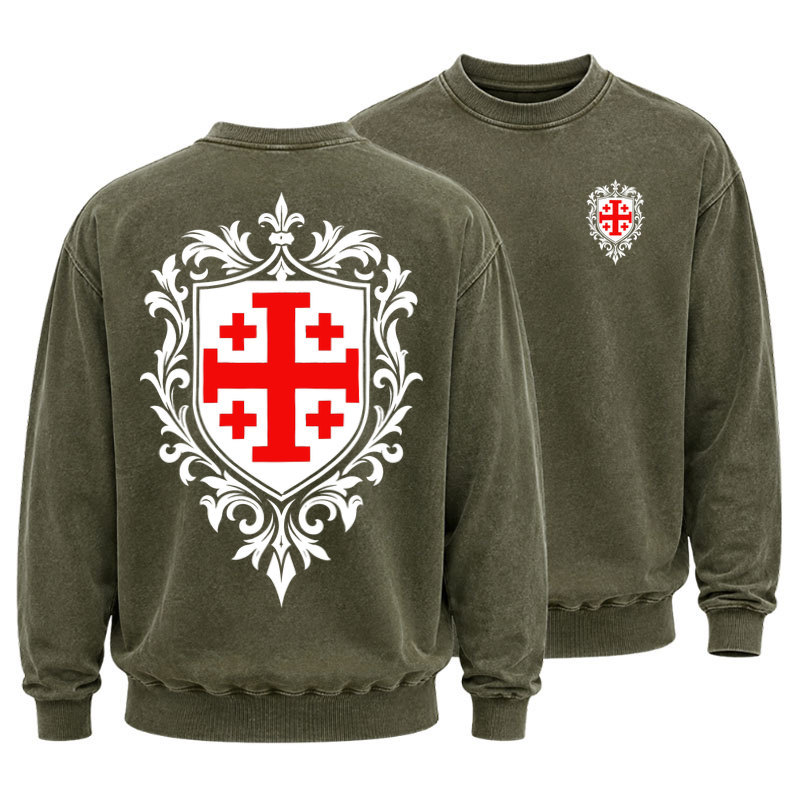 Washed Sweatshirt - Jerusalem Cross Heraldic Crest