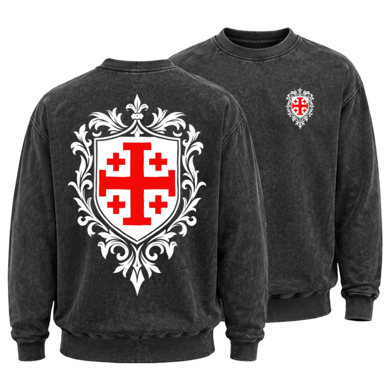 Washed Sweatshirt - Jerusalem Cross Heraldic Crest