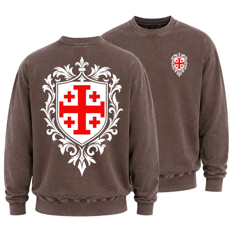 Washed Sweatshirt - Jerusalem Cross Heraldic Crest