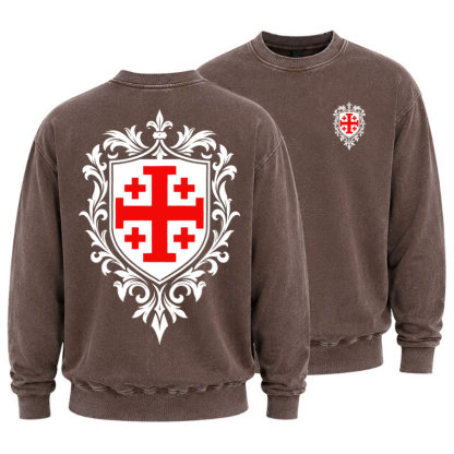 Washed Sweatshirt - Jerusalem Cross Heraldic Crest