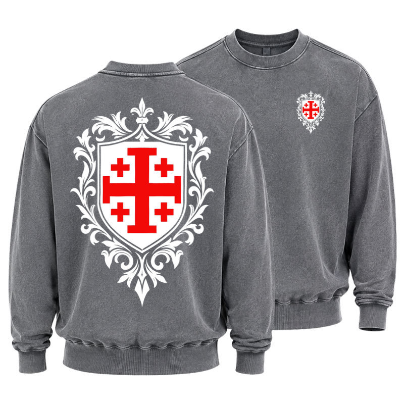 Washed Sweatshirt - Jerusalem Cross Heraldic Crest