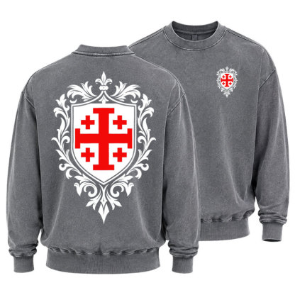 Washed Sweatshirt - Jerusalem Cross Heraldic Crest