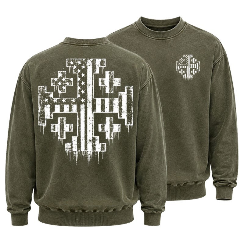 Washed Sweatshirt - American Flag Jerusalem Cross – Christian Patriot