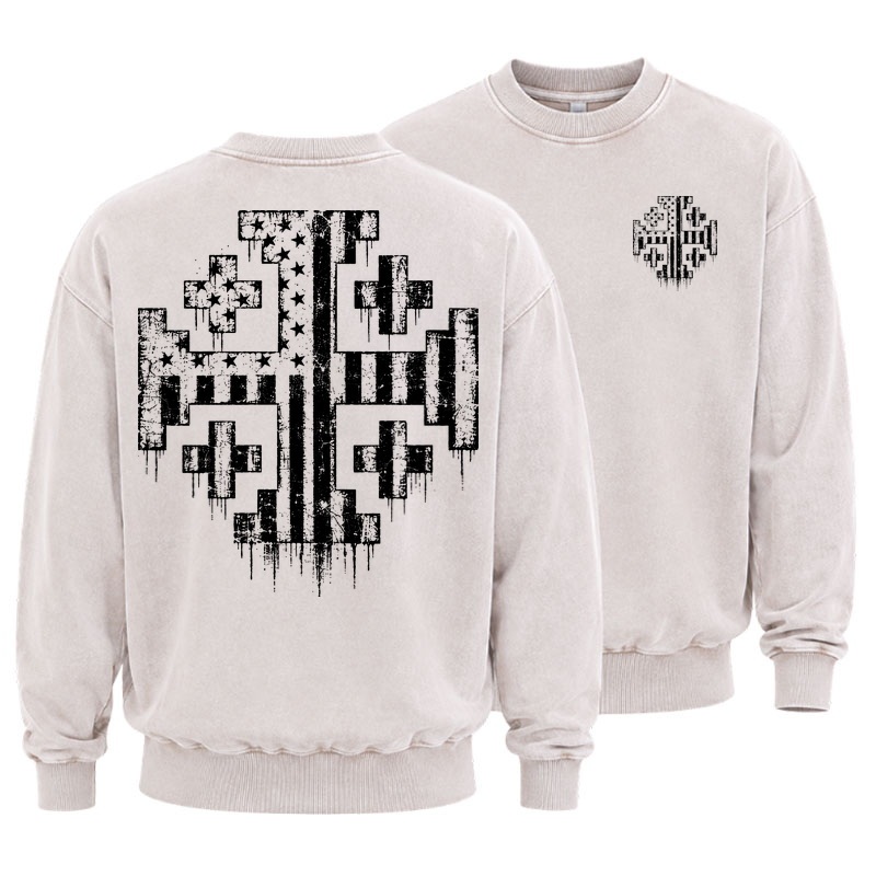 Washed Sweatshirt - American Flag Jerusalem Cross – Christian Patriot