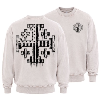 Washed Sweatshirt - American Flag Jerusalem Cross – Christian Patriot