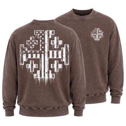 Washed Sweatshirt - American Flag Jerusalem Cross – Christian Patriot