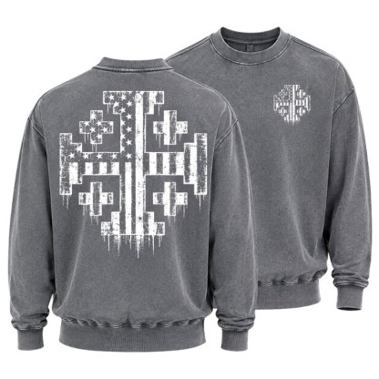 Washed Sweatshirt - American Flag Jerusalem Cross – Christian Patriot