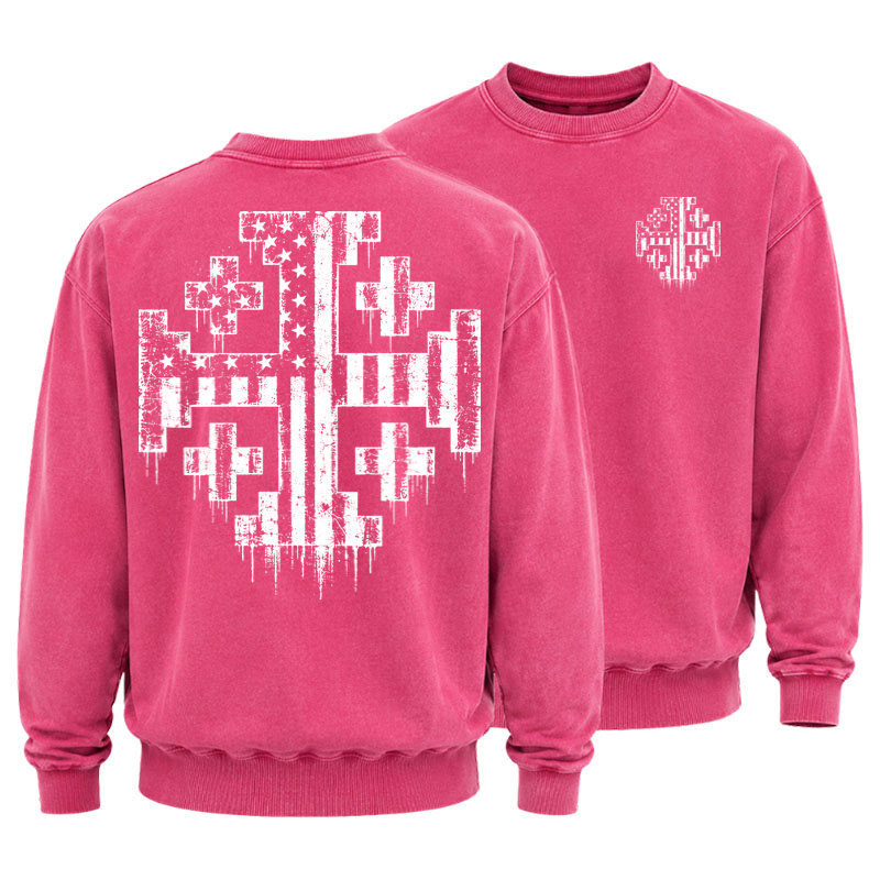 Washed Sweatshirt - American Flag Jerusalem Cross – Christian Patriot