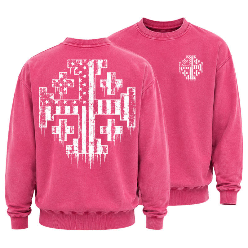 Washed Sweatshirt - American Flag Jerusalem Cross – Christian Patriot