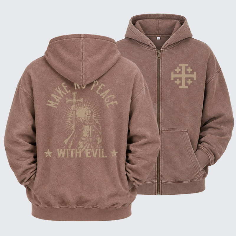 Washed Zip-Up Hoodie – Make No Peace With Evil