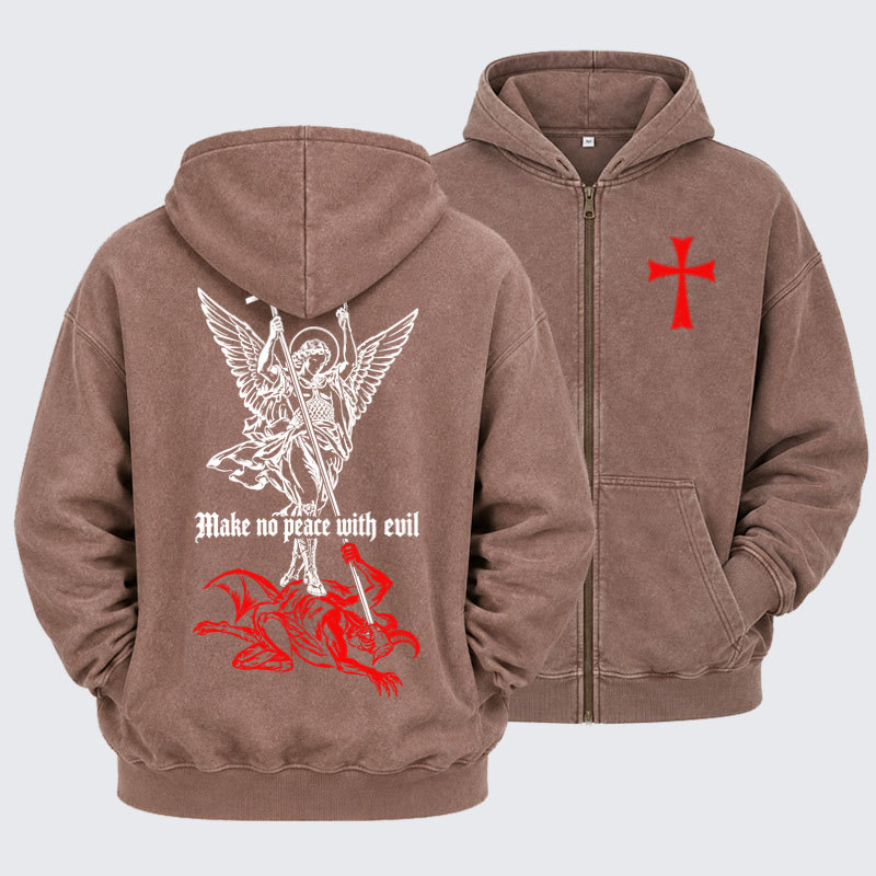 Washed Zip-Up Hoodie – Make No Peace with Evil – Saint Michael