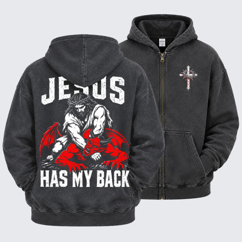 Washed Zip-Up Hoodie – Jesus Has My Back