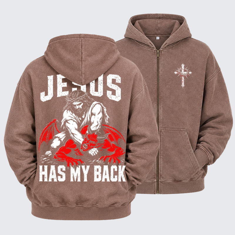 Washed Zip-Up Hoodie – Jesus Has My Back