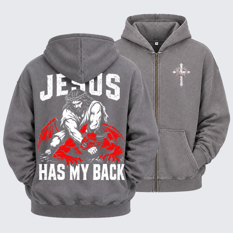 Washed Zip-Up Hoodie – Jesus Has My Back