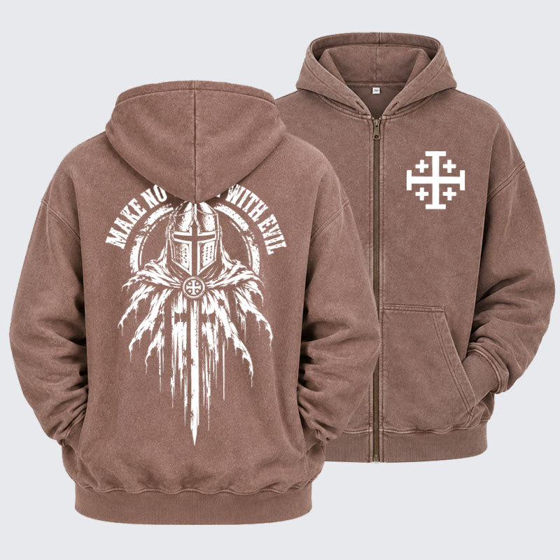 Washed Zip-Up Hoodie –Make No Peace With Evil –  Christian Knight