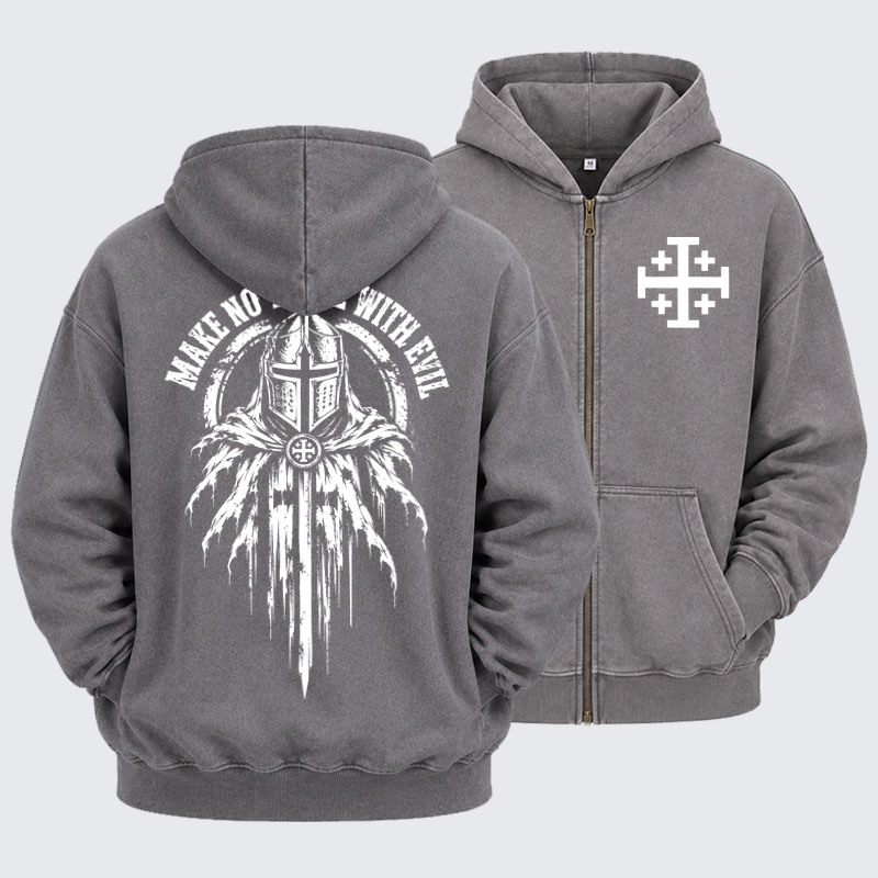 Washed Zip-Up Hoodie –Make No Peace With Evil –  Christian Knight