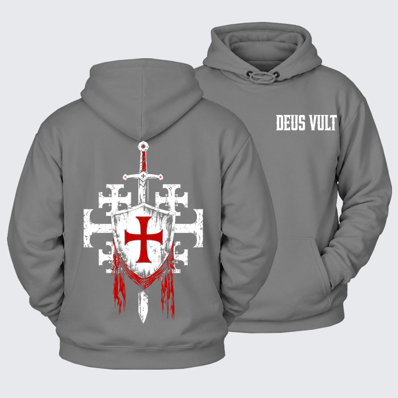 [Copy]Plush Fleece-Lined Hoodie - Deus Vult: God Wills It